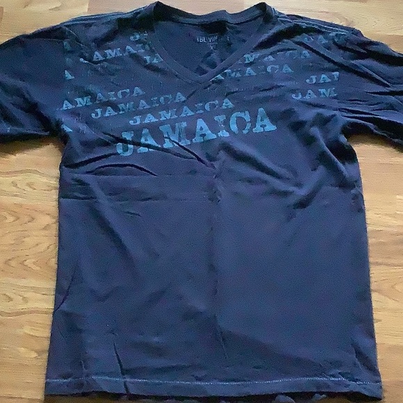 JAMAICA Blue Tee Shirt V Neck Short Sleeve Montgomery Bay Ocho Rios XL - Picture 2 of 4